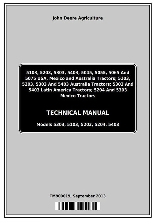 PDF John Deere 5103 5203 5303 5403 5045 5055 5065 5075 5204 Tractor Technical Service Repair Manual TM900019