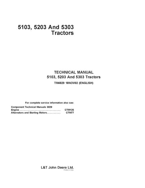 PDF John Deere 5103 5203 5303 Tractor Service Technical Manual TM4829 