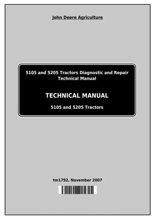 PDF John Deere 5105 5205 USA Tractor Diagnostic and Test Service Manual TM1792