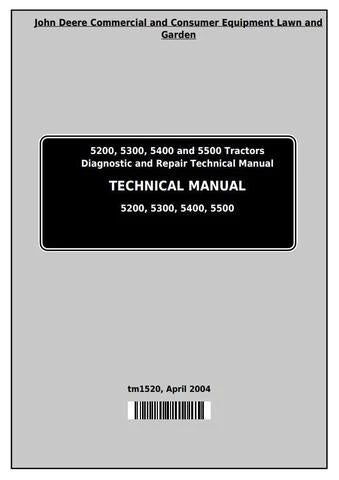 PDF John Deere 5200, 5300, 5400, 5500 Tractor All Inclusive Diagnostic and Test Service Manual TM1520