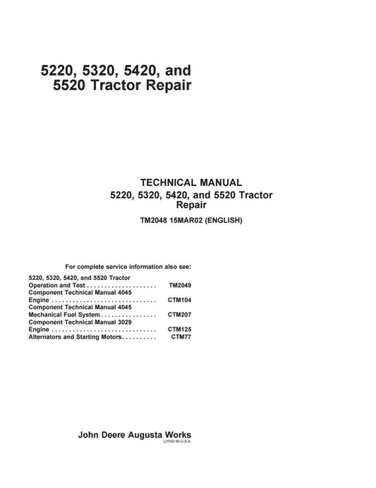 PDF John Deere 5220 5320 5420 5520 Tractor Service Technical Manual TM2048 