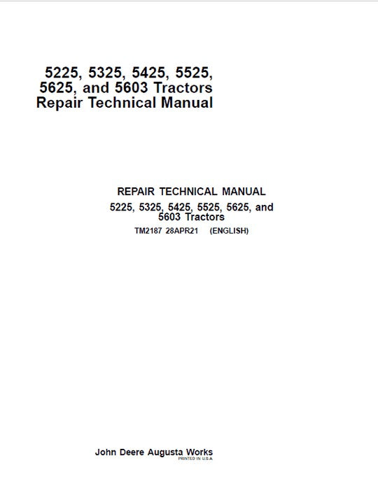 PDF John Deere 5225 5325 5425 5525 Tractor Service Manual TM2187