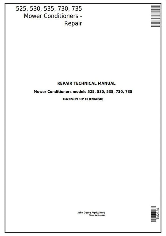 PDF John Deere 525, 530, 535, 730, 735 Mower Conditioner Service Manual TM2324