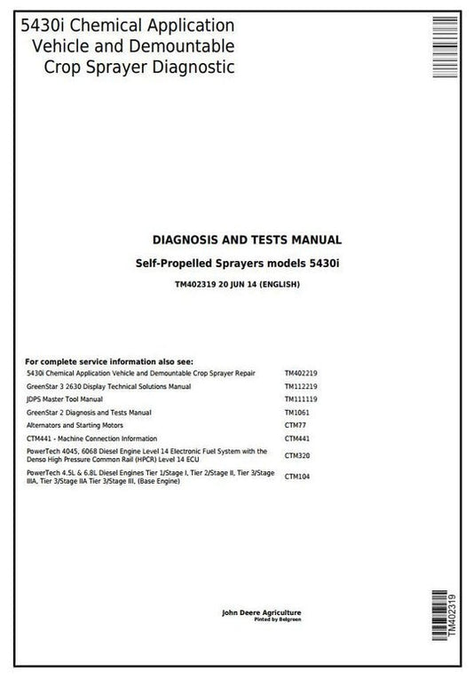 PDF John Deere 5430i Demountable Self-Propelled Crop Sprayer Diagnostic & Test Service Manual TM402319