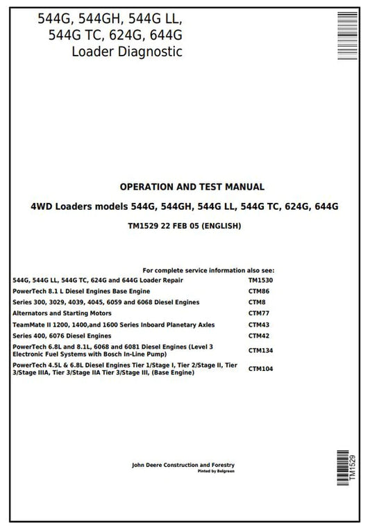PDF John Deere 544G, 544GH, 544G LL, 544G TC, 624G, 644G Wheel Loader Diagnostic & Test Service Manual TM1529