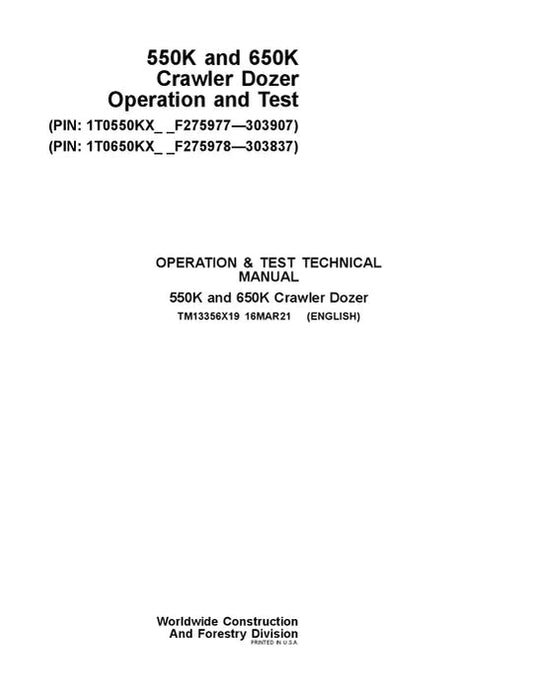 PDF John Deere 550K 650K Crawler Diagnostic and Test Service Manual TM13356X19