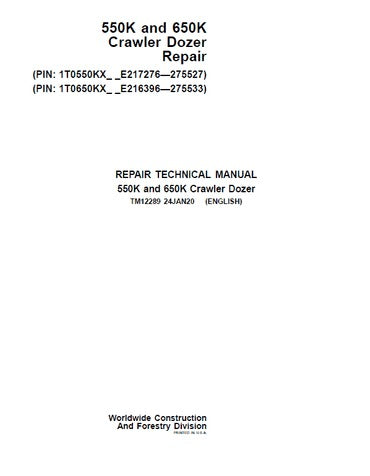 PDF John Deere 550K 650K Crawler Dozer Service Manual TM12289