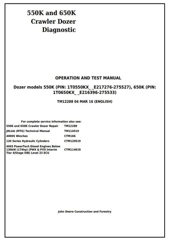 PDF John Deere 550K, 650K Crawler Dozer Diagnostic and Test Service Manual TM12288