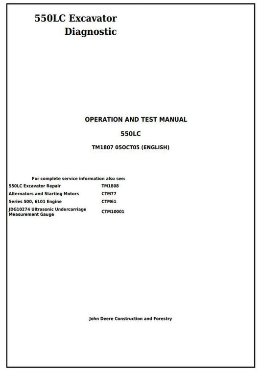 PDF John Deere 550LC Excavator Diagnostic, Operation and Test Service Manual TM1807
