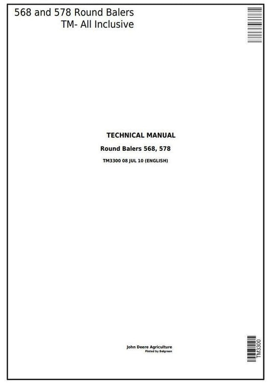 PDF John Deere 568, 578 Hay and Forage Round Baler Repair Service Manual TM3300