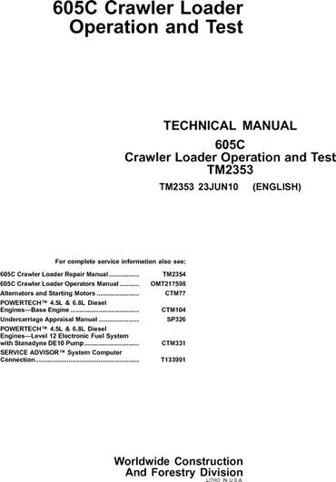 PDF John Deere 605C Crawler Loader Diagnostic and Test Manual TM2353