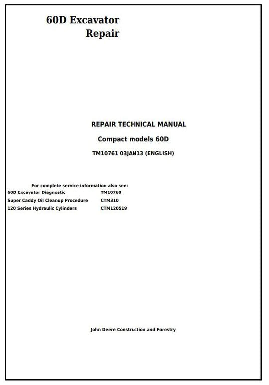 PDF John Deere 60D Compact Excavator Technical Service Repair Manual TM10761