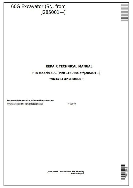 PDF John Deere 60G Compact Excavator Service Repair Technical Manual TM12882