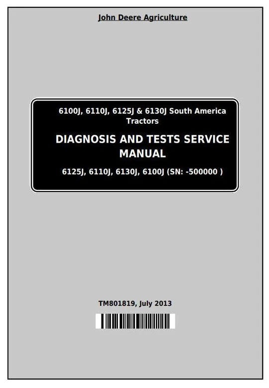 PDF John Deere 6100J, 6110J, 6125J, 6130J Tractor (South America) Diagnostic, Operation and Test Service Manual TM801819
