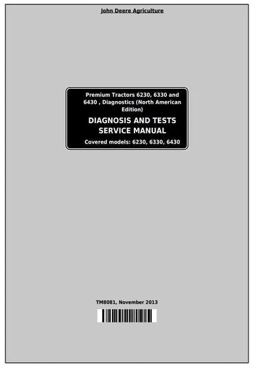 PDF John Deere 6230, 6330, 6430 Premium Tractor Diagnostic and Test Service Manual TM8081