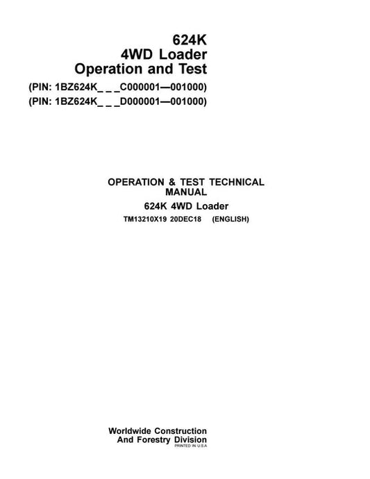 PDF John Deere 624K 4WD Wheel Loader Diagnostic & Test Service Manual TM13210X19