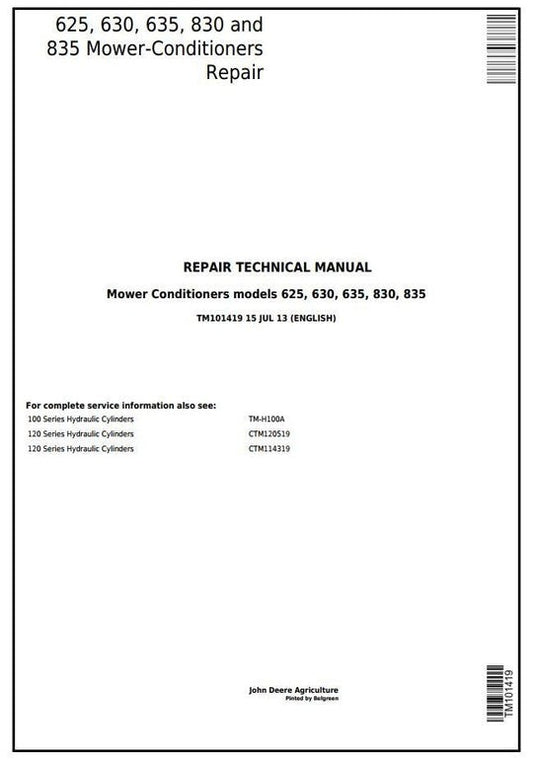 PDF John Deere 625 630 635 830 835 Mower-Conditioner Repair Service Manual TM101419