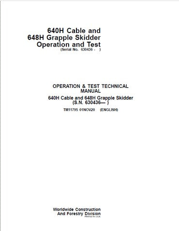 PDF John Deere 640H 648H Skidder Diagnostic and Test Service Manual TM11795