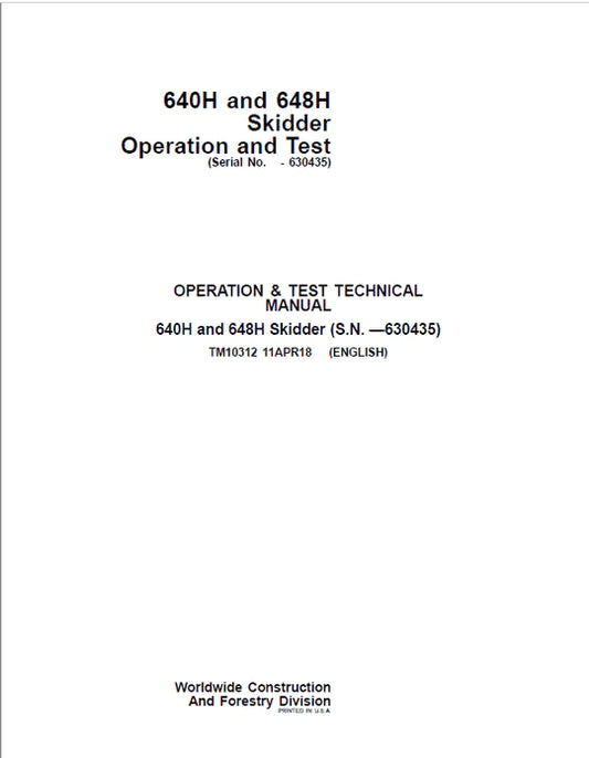 PDF John Deere 640H, 648H Skidder Skidder Diagnostic and Test Service Manual TM10312