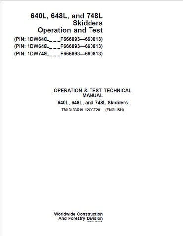 PDF John Deere 640L 648L 748L Skidder Diagnostic & Test Service Manual TM13133X19