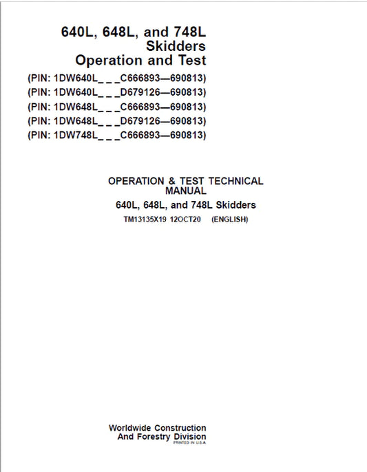 PDF John Deere 640L, 648L, 748L Skidder Diagnostic and Test Service Manual TM13135X19