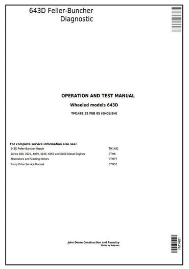 PDF John Deere 643D Wheeled Feller Buncher Diagnostic and Test Service Manual TM1481