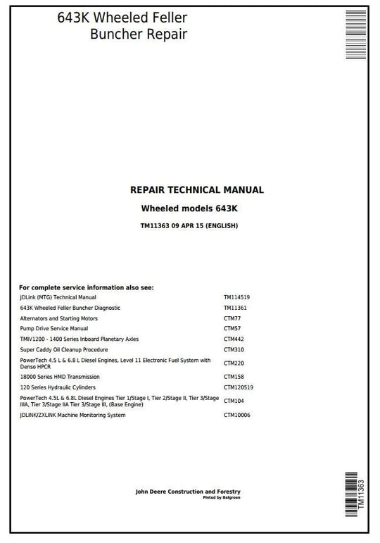 PDF John Deere 643K Wheeled Harvester/Feller Buncher Service Manual TM11363