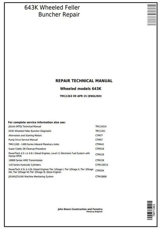 PDF John Deere 643K Wheeled Harvester/Feller Buncher Service Manual TM11363