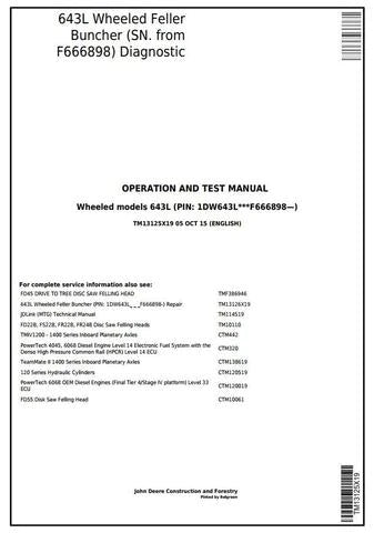 PDF John Deere 643L Wheeled Feller Buncher Diagnostic & Test Service Manual TM13125X19