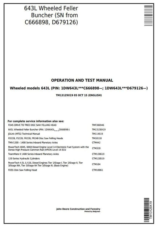 PDF John Deere 643L Wheeled Feller Buncher Diagnostic and Test Service Manual TM13129X19