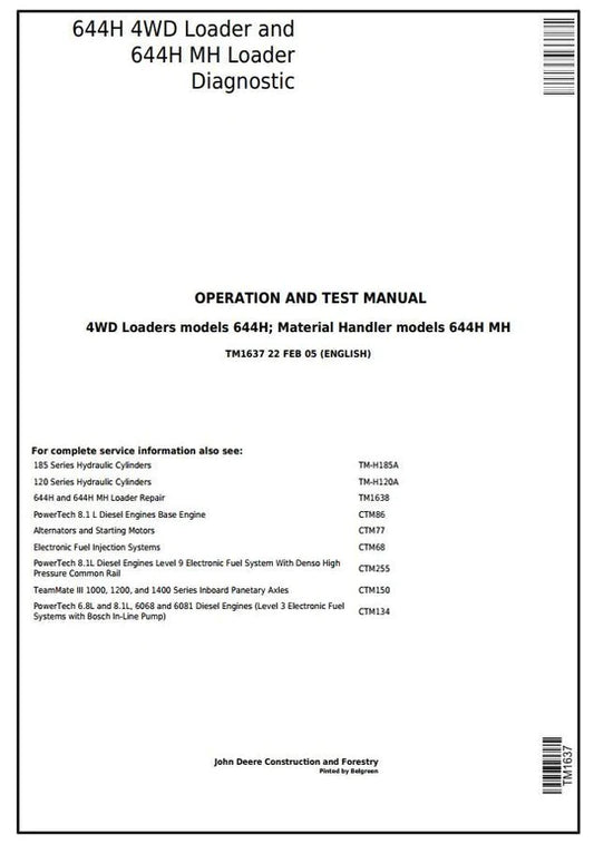 PDF John Deere 644H 4WD Wheel Loader 644H MH Material Handler Diagnostic and Test Service Manual TM1637