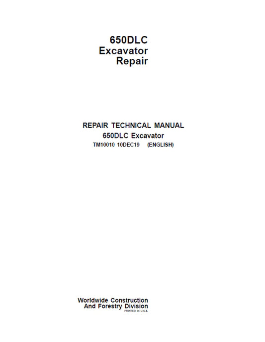 PDF John Deere 650DLC Excavator Technical Service Repair Manual TM10010