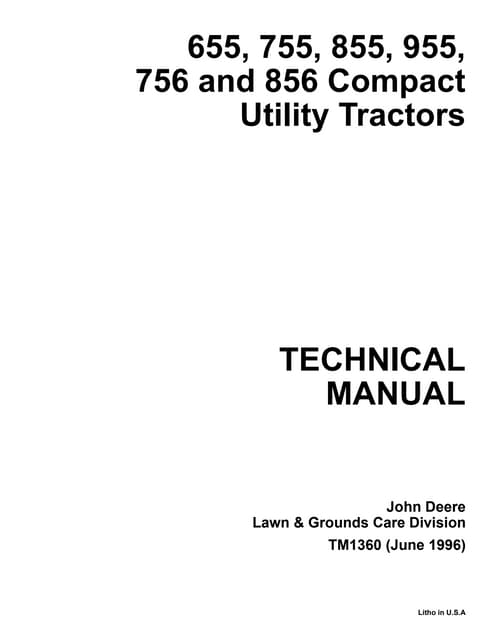 PDF John Deere 655 755 855 955 Tractor Service Technical Manual TM1360 