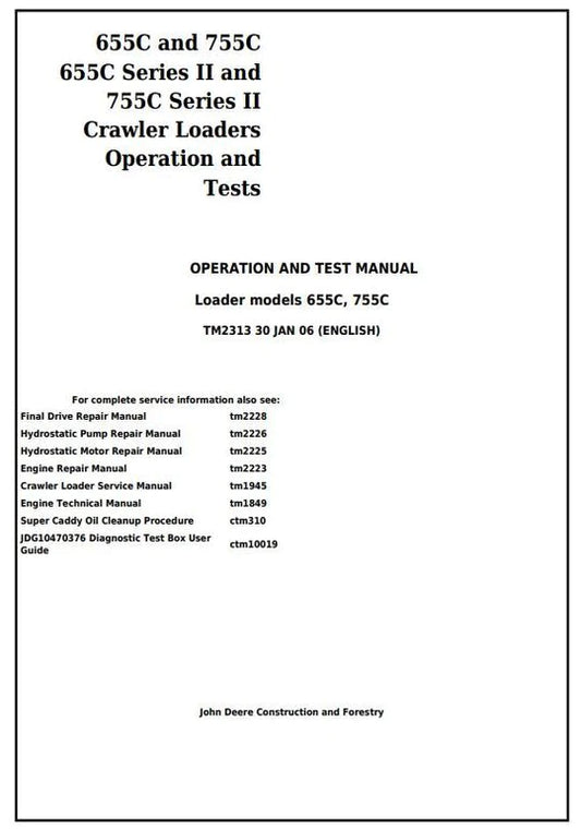 PDF John Deere 655C, 755C Series II Crawler Loader Diagnostic, Operation and Test Service Manual TM2313