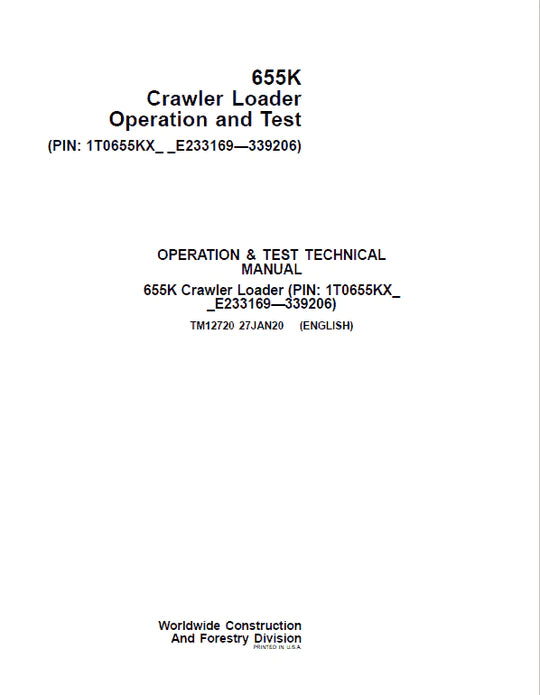 PDF John Deere 655K Crawler Loader Diagnostic and Test Service Manual TM12720