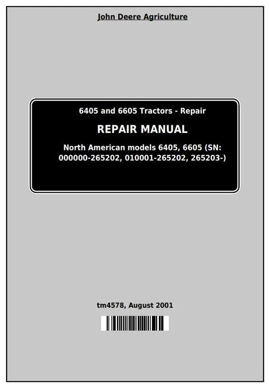 PDF John Deere 6605 Tractor (NA) Repair Service Manual TM4578