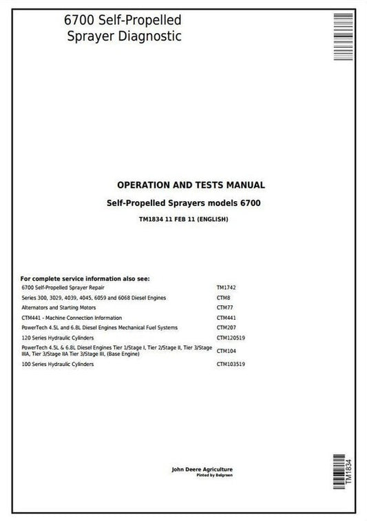 PDF John Deere 6700 Self-Propelled Sprayer Diagnostic and Test Service Manual TM1834