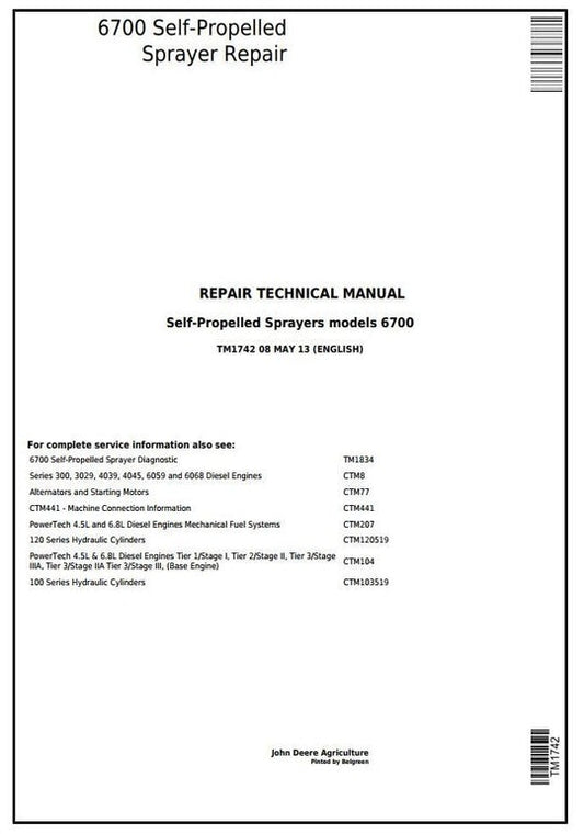 PDF John Deere 6700 Self-Propelled Sprayer Repair Service Manual TM1742