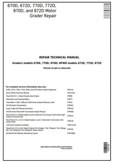 PDF John Deere 670D, 672D, 770D, 772D, 870D, 872D Motor Grader Service Manual TM2256