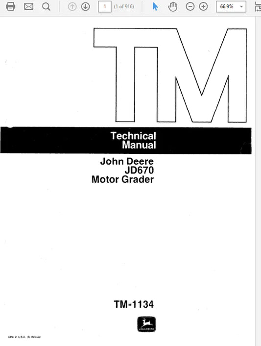 PDF John Deere 670 Motor Grader Service Manual TM1134