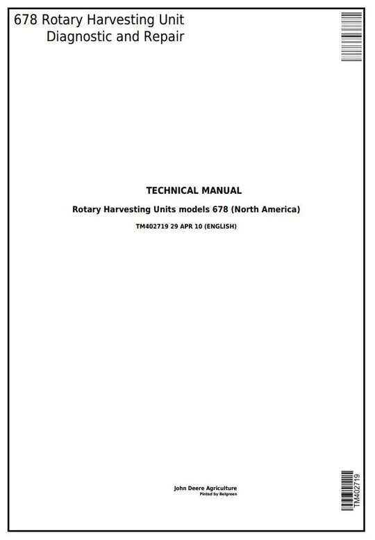 PDF John Deere 678 Hay & Forage Rotary Harvesting Unit Service Manual TM402719