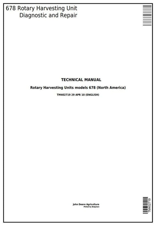 PDF John Deere 678 Hay & Forage Rotary Harvesting Unit Service Manual TM402719