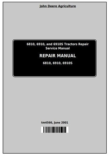 PDF John Deere 6810 6910 6910S Tractor Service Manual TM4566