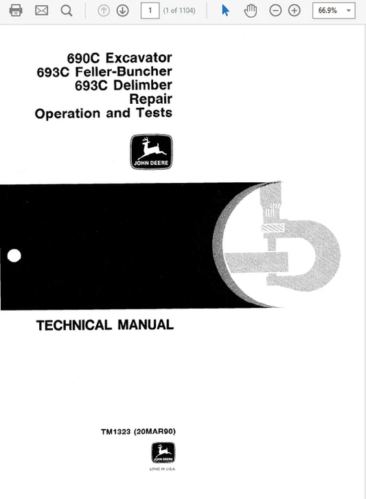 PDF John Deere 690C 693C Excavator Feller Buncher Service Repair Manual TM1323