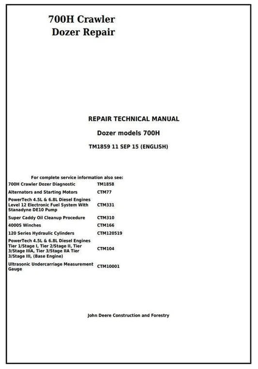 PDF John Deere 700H Crawler Dozer Technical Service Repair Manual TM1859
