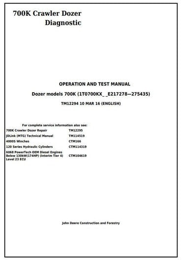 PDF John Deere 700K Crawler Dozer Diagnostic & Test Service Manual TM12294