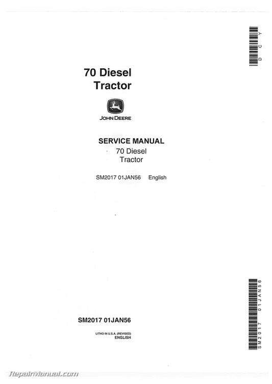 PDF John Deere 70 General-Purpose & Standard Diesel Tractor Service Manual SM2017