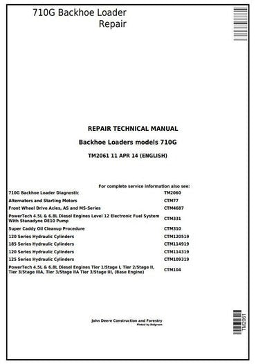 PDF John Deere 710G Backhoe Loader Service Manual TM2061