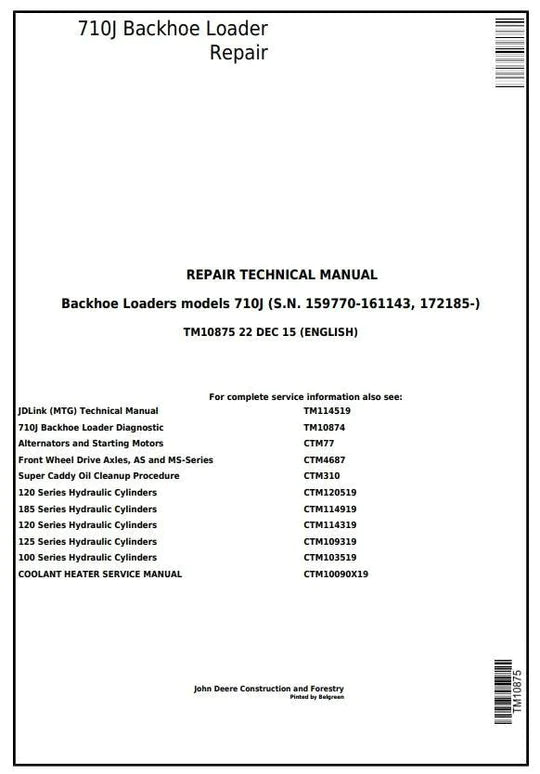 PDF John Deere 710J Backhoe Loader (S.N. -159769) Diagnostic & Test Service Manual TM10133