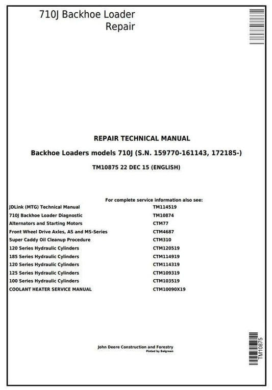 PDF John Deere 710J Backhoe Loader (S.N. -159769) Diagnostic & Test Service Manual TM10133